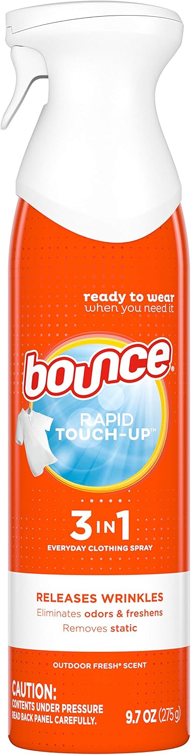 Bounce Anti Static Spray, 3 in 1 Instant Wrinkle Release, Odor Eliminator and Fabric Refresher Spray, Rapid Touch, 9.7 Fl Oz