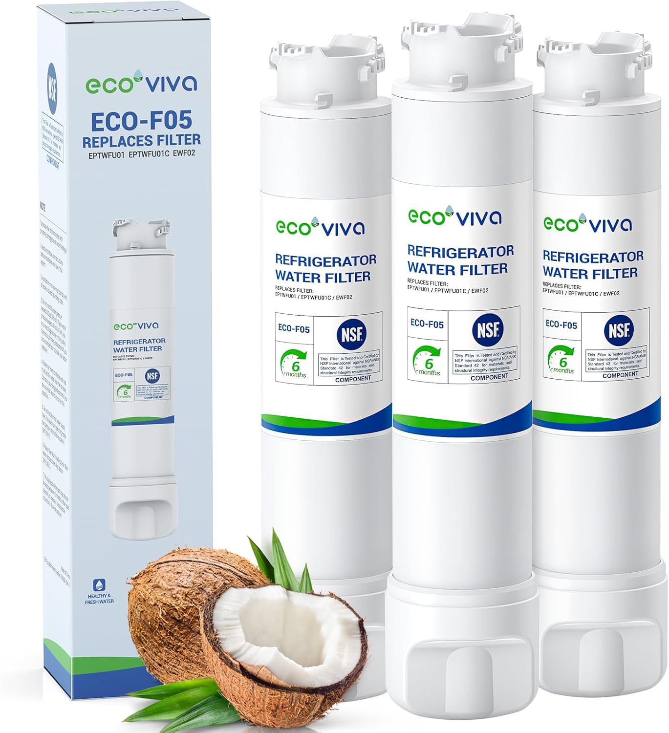 Ecoviva EPTWFU01 Replacement Water Filter, Compatible with Pure Source Ultra II, EPTWFU01C, 012505454226, 4562222, EWF02, PURE SOURCE ULTRA II, 3 Pack