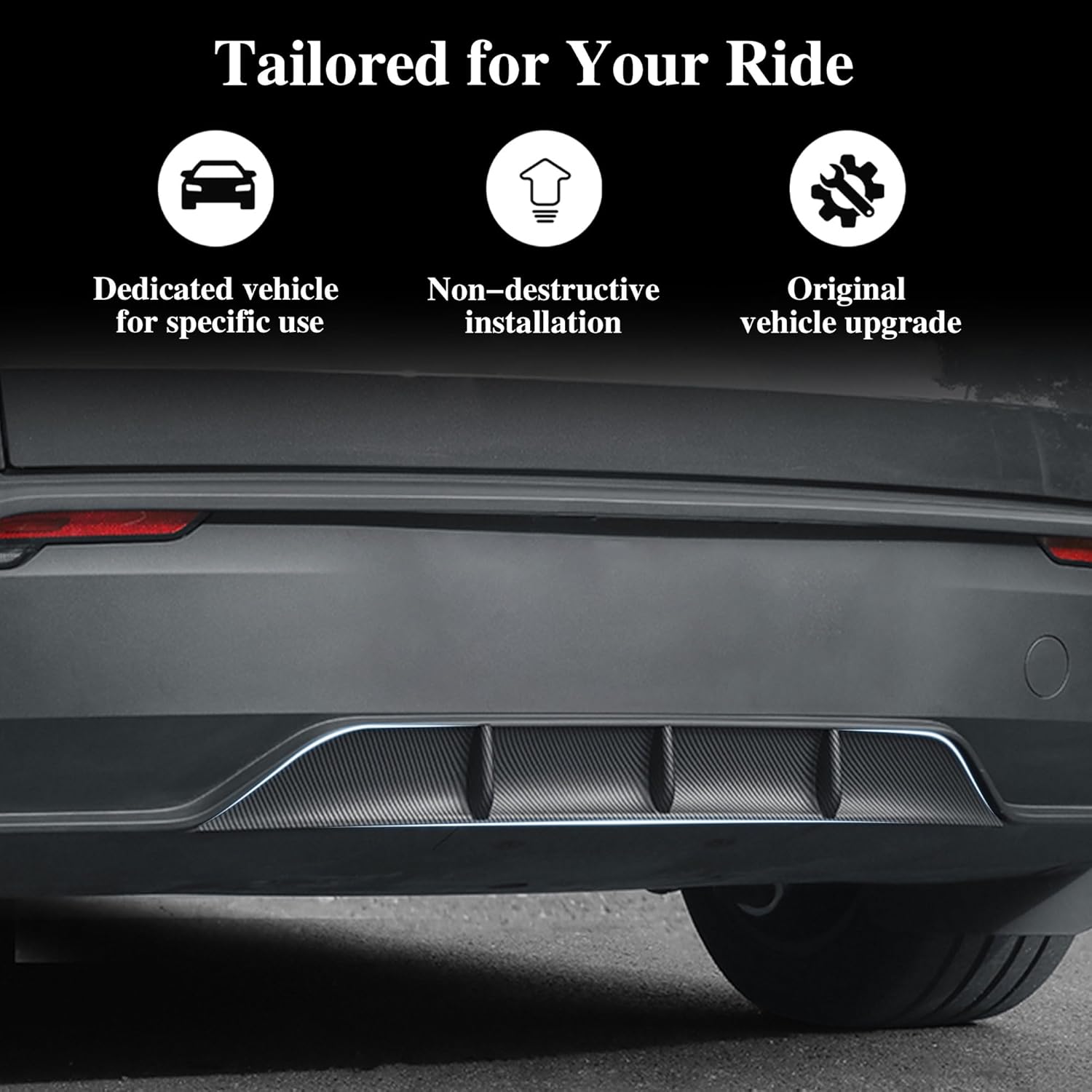 Rear Diffuser for Telsa Model Y Juniper 2025 2026 Launch Series Accessories ABS Rear Bumper Molding Protector Lip Trunk Decoration Auto Parts Body Kit (Matte Carbon Fiber)