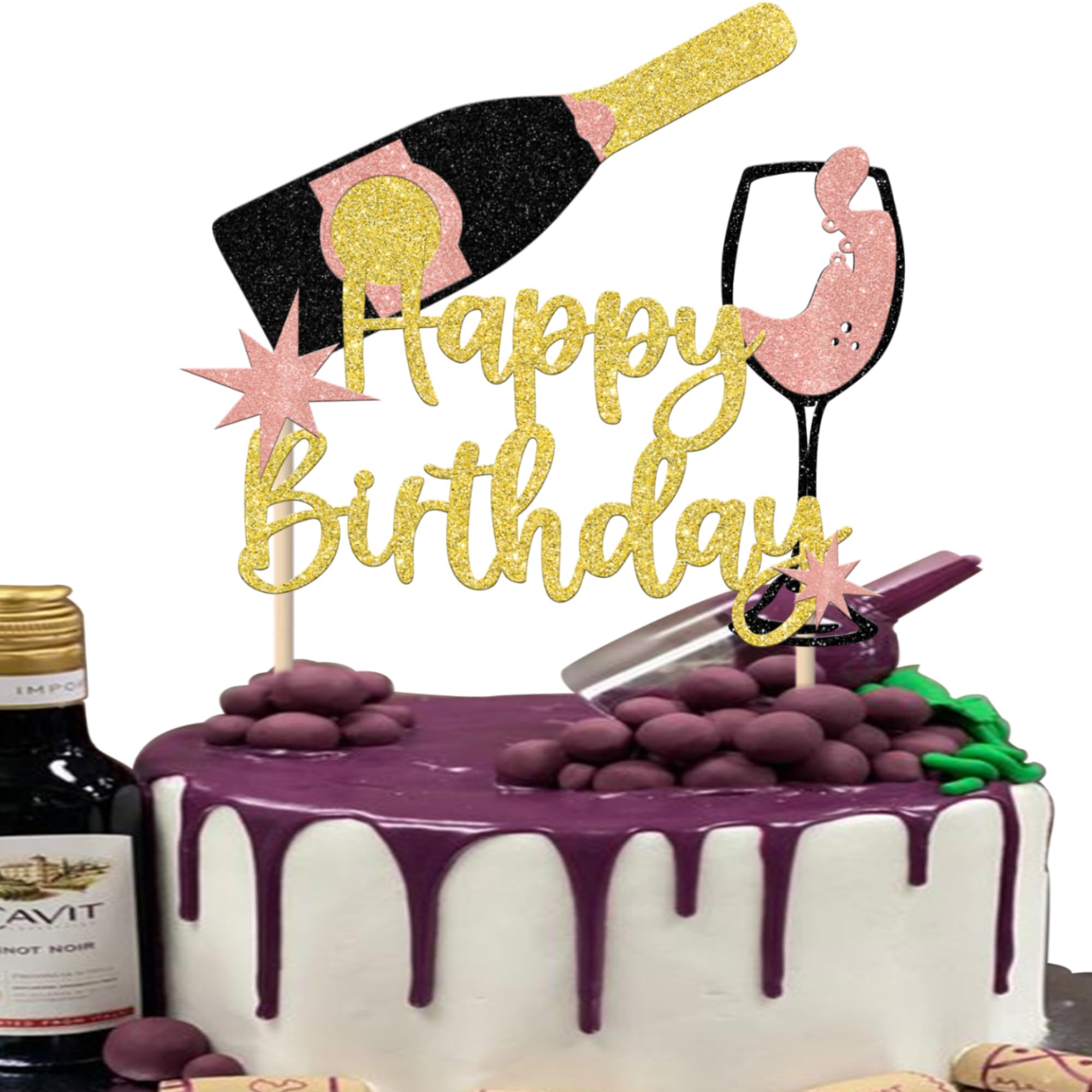 1 PCS Champagne Happy Birthday Cake Topper Assembled Glitter Cheers & Beers Cake Pick for Celebrating Glorymoment Beer Theme Birthday Theme Party Supplies