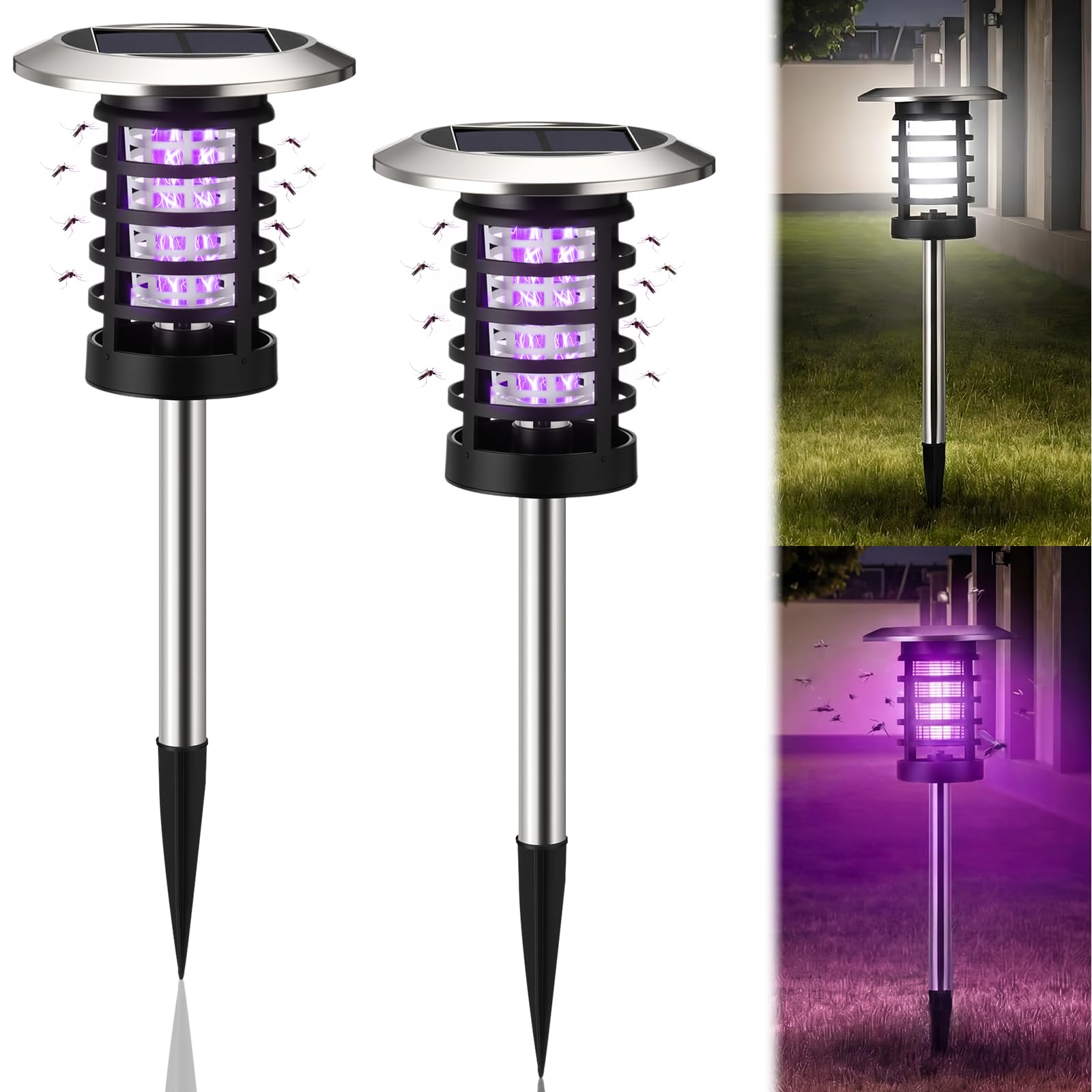 Photo 1 of 1 Pcs Solar Bug Zapper Outdoor Waterproof Mosquito Repellent Light Solar Power Fly Killer Lamps for Moths, Gnats, Fly, Small Flying Insect Backyard Garden Lawn (Plastic,Purple & White Light)