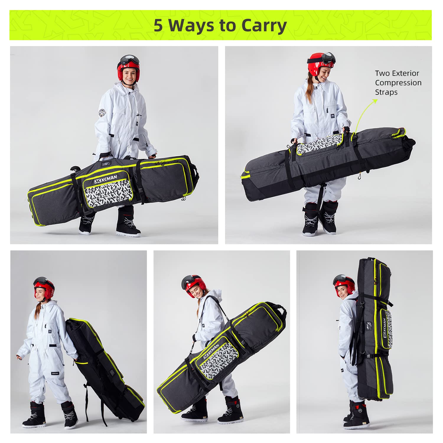 XCMAN Bolsa de snowboard con ruedas acolchada extensible para viajes aéreos ajustable impermeable