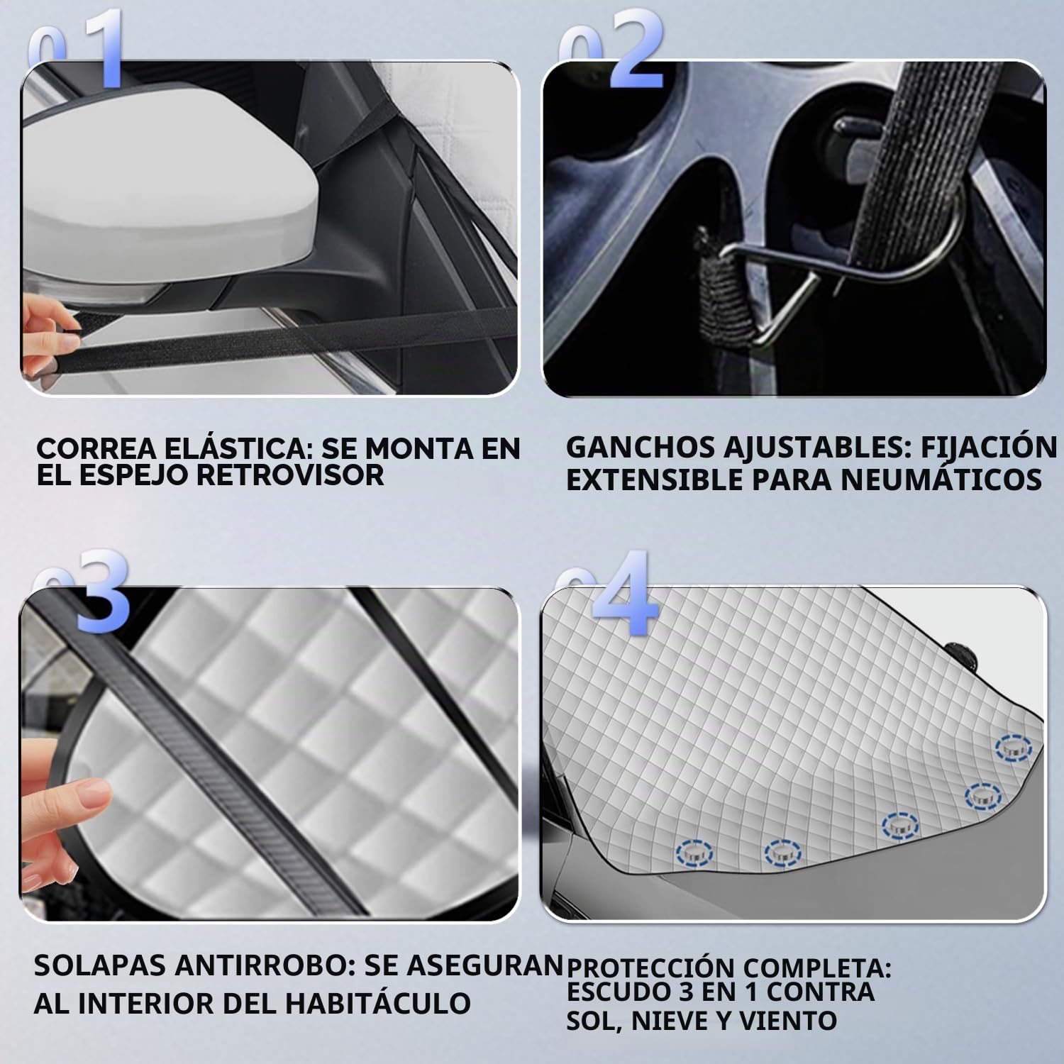 Protector Parabrisas 193x157x126 cm 5 Imanes, Cubierta Universal Antihielo y Antinieve con Orejas de Seguridad para Coche, SUV