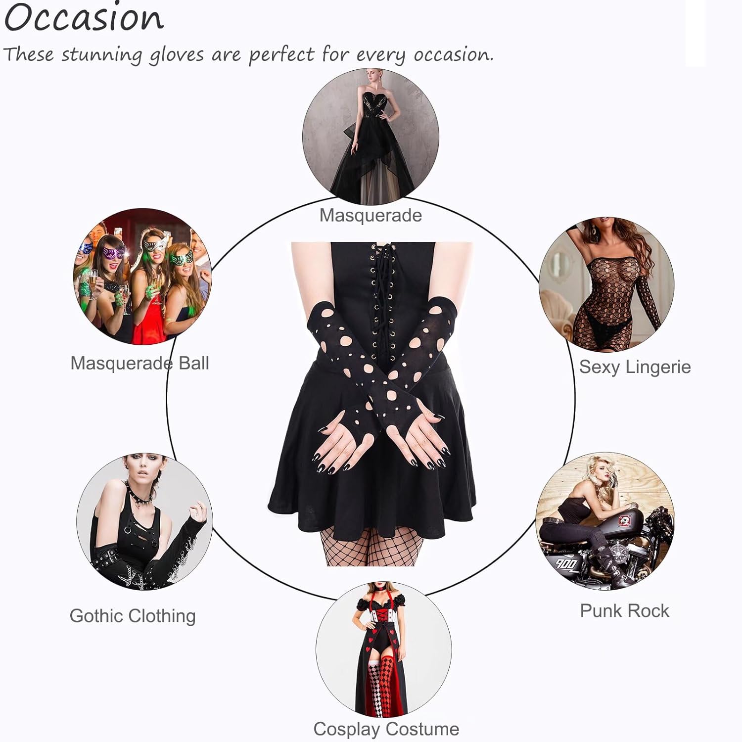 MASIKA Women's Fishing Net Gloves, Halloween Dress Up Fingerless Gloves, Gothic, Cosplay Accessories - Image 5