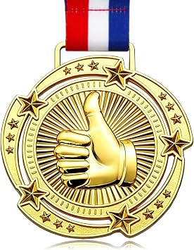 Well Done Medal, Golden Thumbs Up Award Medal- 3.34"- Gold Awards Medals with Neck Ribbons Encourage Team Participation for Staff or Adults Party Favors Sports Game Job Football, Education, Academics