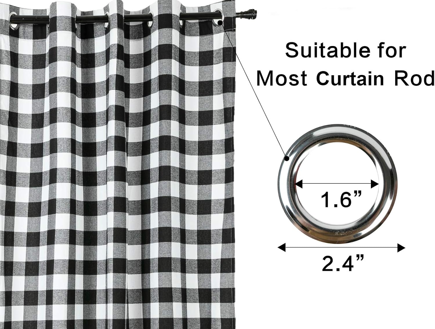 WOSIBO 2 Pack Buffalo Check Plaid Window Curtain Panels (52"×84") for Living Room, Bedroom Farmhouse Courtyard Style Grommet Treatment Curtains Home Décor 52 Inch by 84 Inch (White and Black)