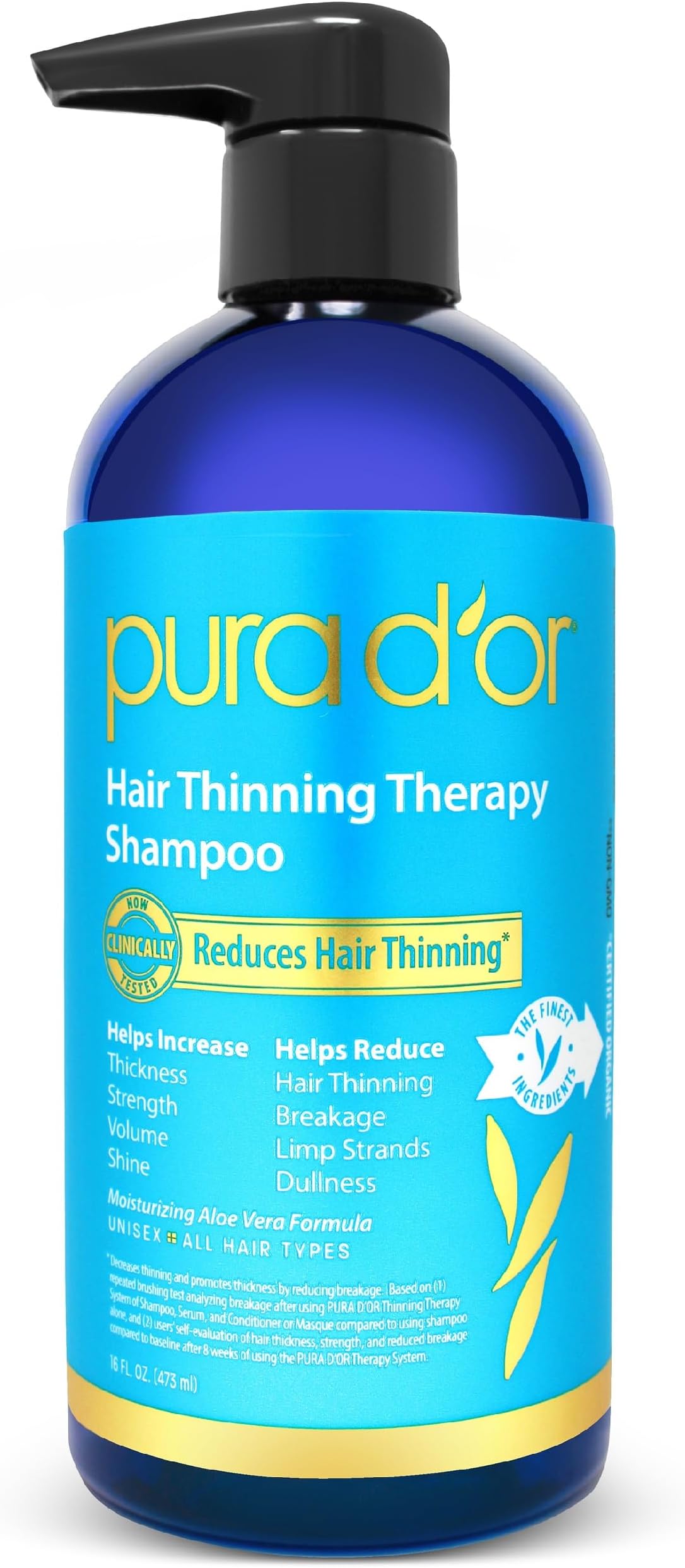 PURA D'OR 16 Oz Hair Thinning Therapy Biotin Shampoo - ORIGINAL Scent - CLINICALLY TESTED Effective Results, Herbal Blend Hair Thickening Products For Women & Men, Color Safe Routine Shampoo