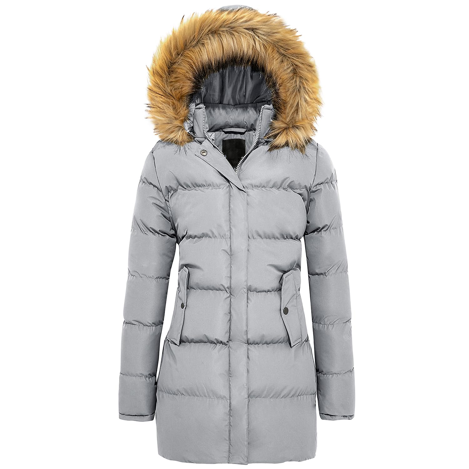 GaremcyWomen's Warm Down Coat Water Resistant Long Puffer Jacket Fur-trim Hooded Parka