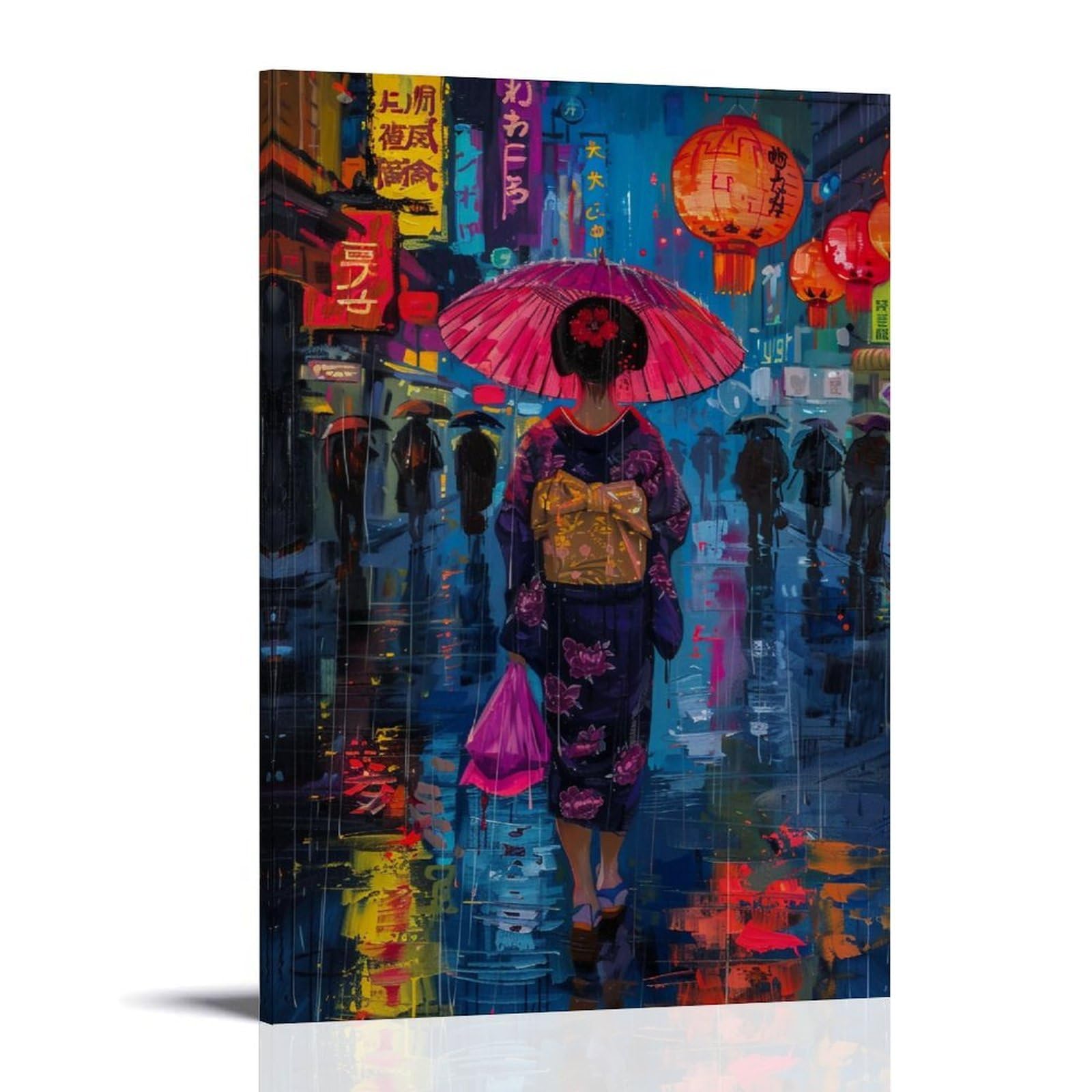 HUERYRYHY Rainy Tokyo Geisha 01 Poster Wall Art Canvas Vintage Aesthetic Painting Decor for Rooms 24x36inch Frame-style
