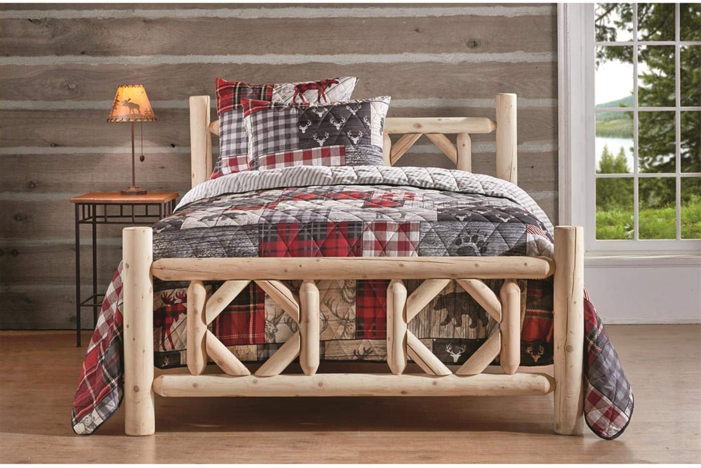 Castlecreek Diamond Cedar Log Bed Frame Twin, Rustic Natural Wood Bed Frames with Headboard