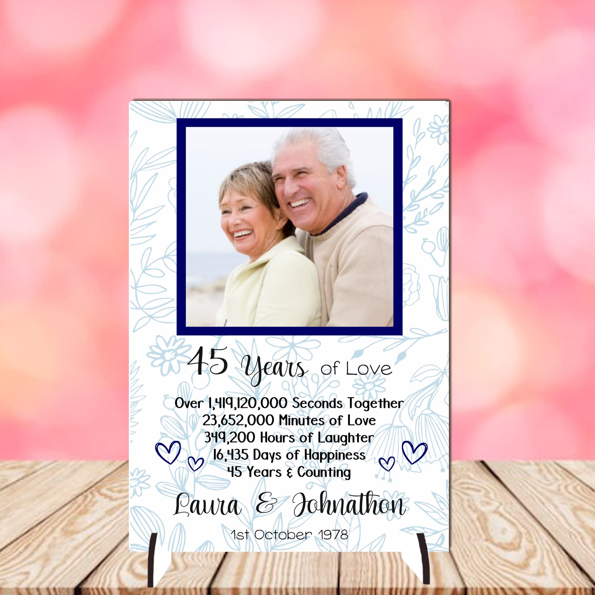 Personalised Anniversary Plaque - Custom A5/A4 MDF & Acrylic Sign - Milestone Anniversaries (1st, 25th, 30th, 35th, 40th, 45th, 50th, 55th, 60th (6. 45th Anniversary, Mdf Wood A4 30cm x 21cm)