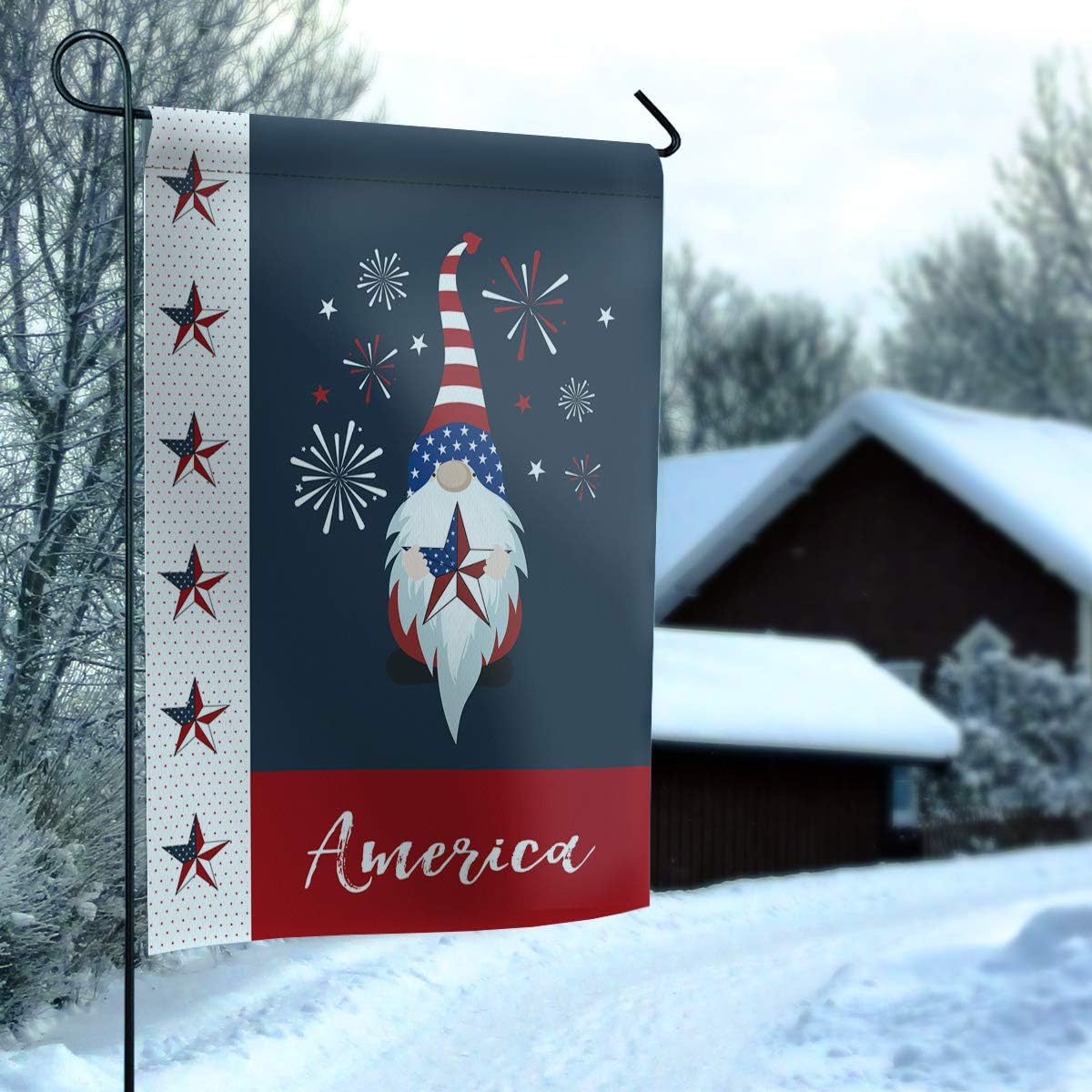 Chic D July 4th Gnome Garden Flag Double Sided House Banner 12 x 18 inch, Celebrate Independence Day, Welcome Decorative Flag for Party Yard Home Outdoor Decor, 100% Polyester