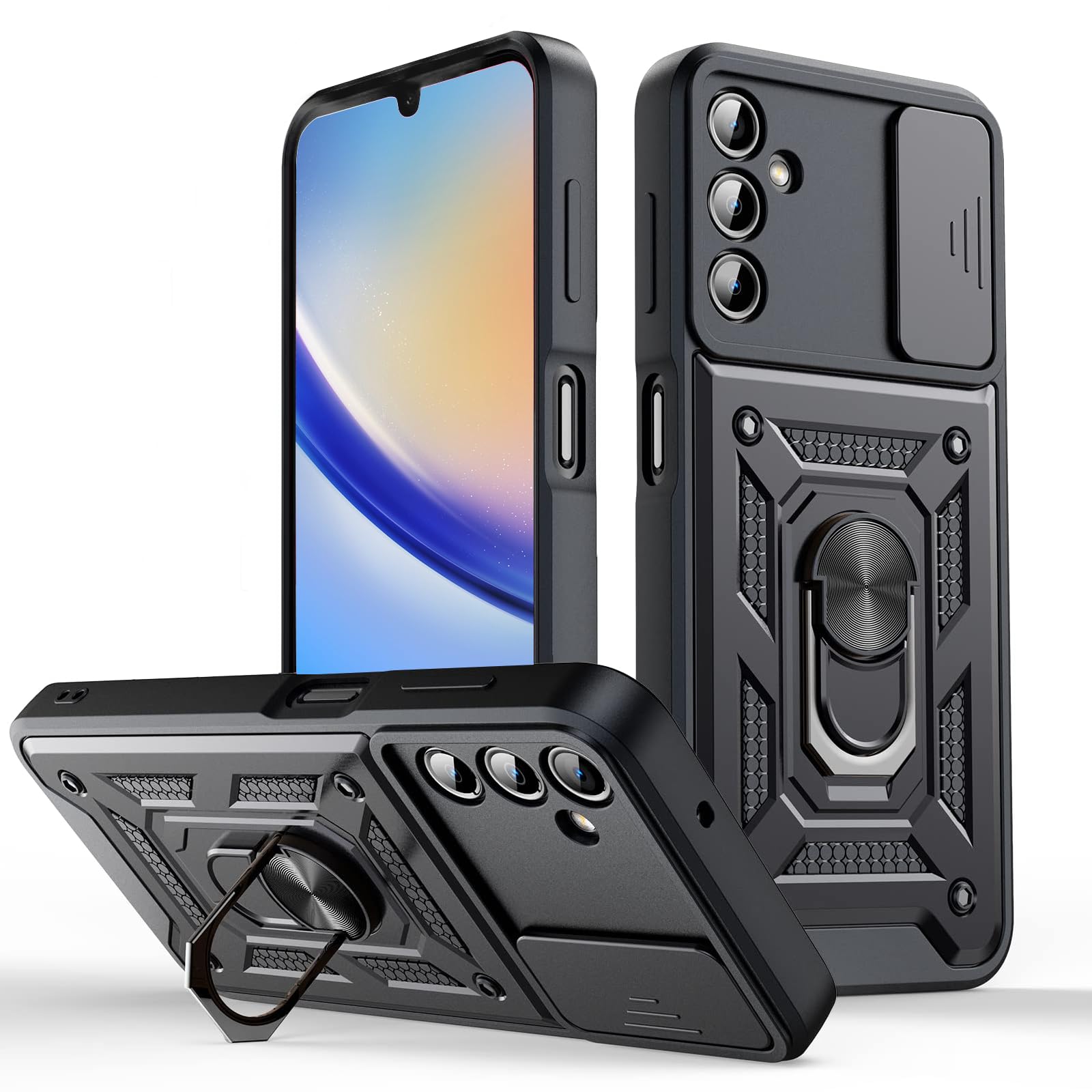 STBYSP for Samsung Galaxy A34 5G (2023) Case with Rotate Ring Kickstand, Heavy Duty Military Drop Cases Magnetic Car Mount Shockproof Bumper Full Body Phone Cover - Black