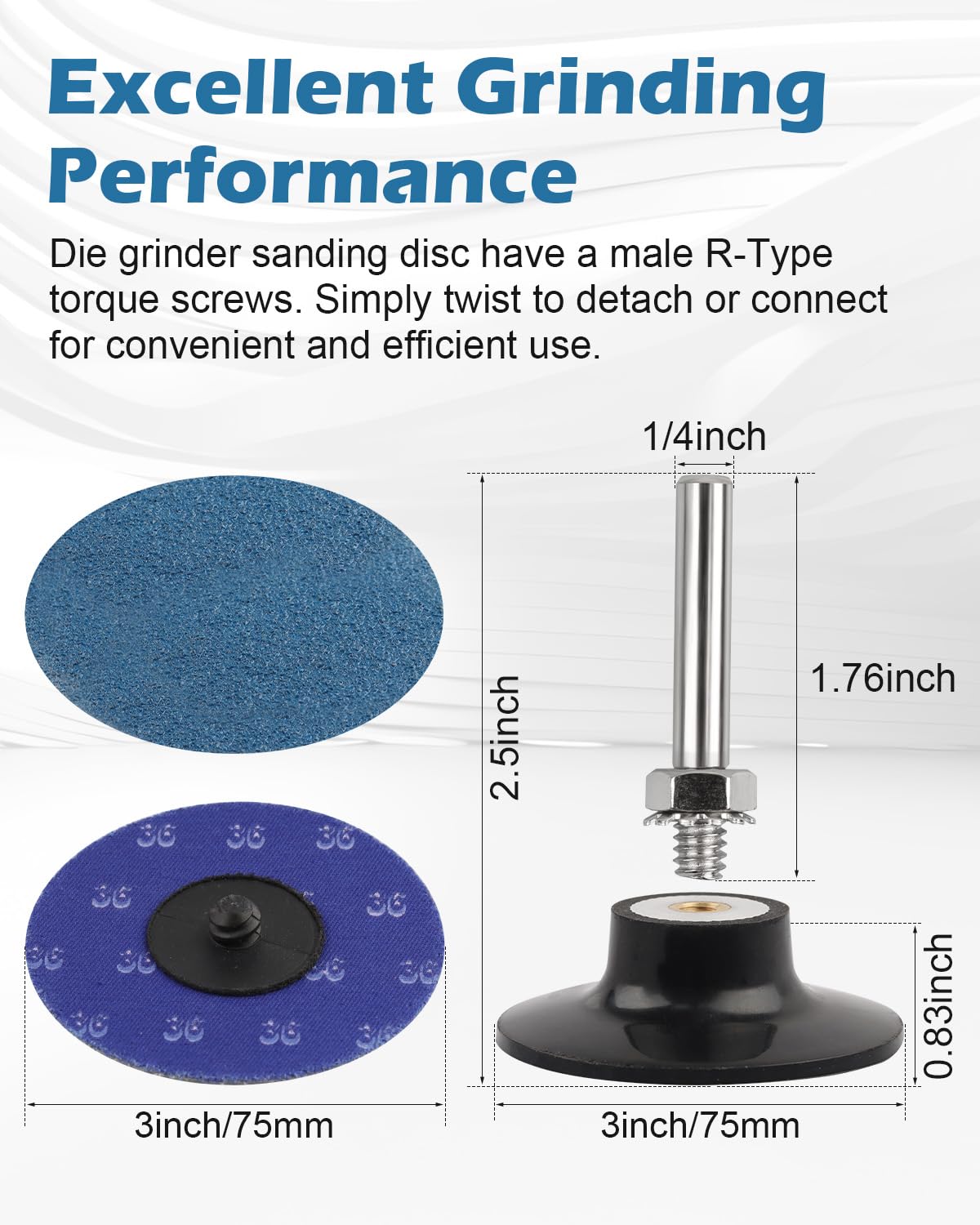 Roloc Disc 50-Piece Zirconia Grinding Disc Set - 2 Inch Quick Change Sanding Discs With Holders Die Grinder Accessories