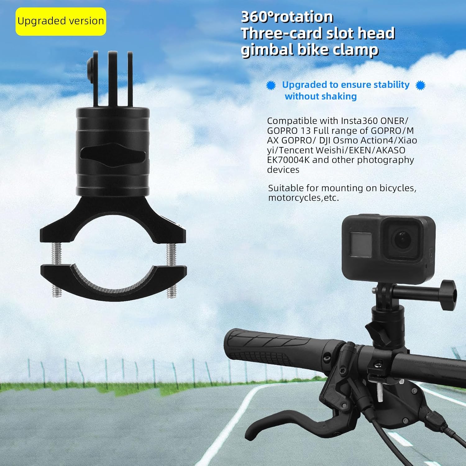 Cycling Kit Compatible with GoPro Hero 9-13 40m Waterproof Case + Aluminum Alloy Extension Arm + 20-30mm Bike Mount Anti-Shock Design & Full Accessories Compatibility (YH-100MM)