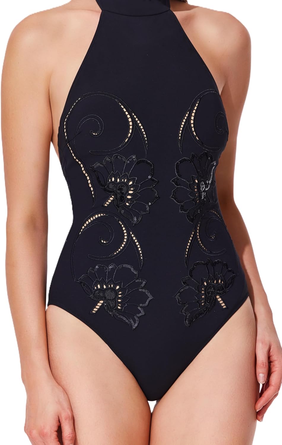 Gottex Hokkaido One Piece - Sequin Embroidered Design, Mock Neckline with Back Button Closure, Removable Soft Cups - Image 6