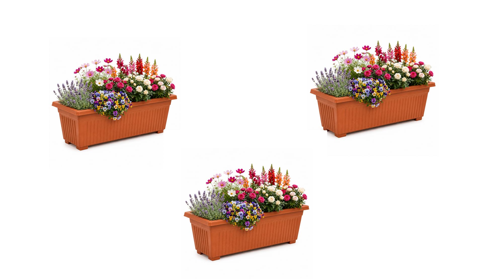 ORYNTO 70cm Rectangular Trough Black Plant Pots Outdoor Garden Plastic Planters Window Box Flower Herb Vegetables Plant Pots with Optional Drainage Holes Perfect Large Planter Pots (3 Pack,Terracotta)