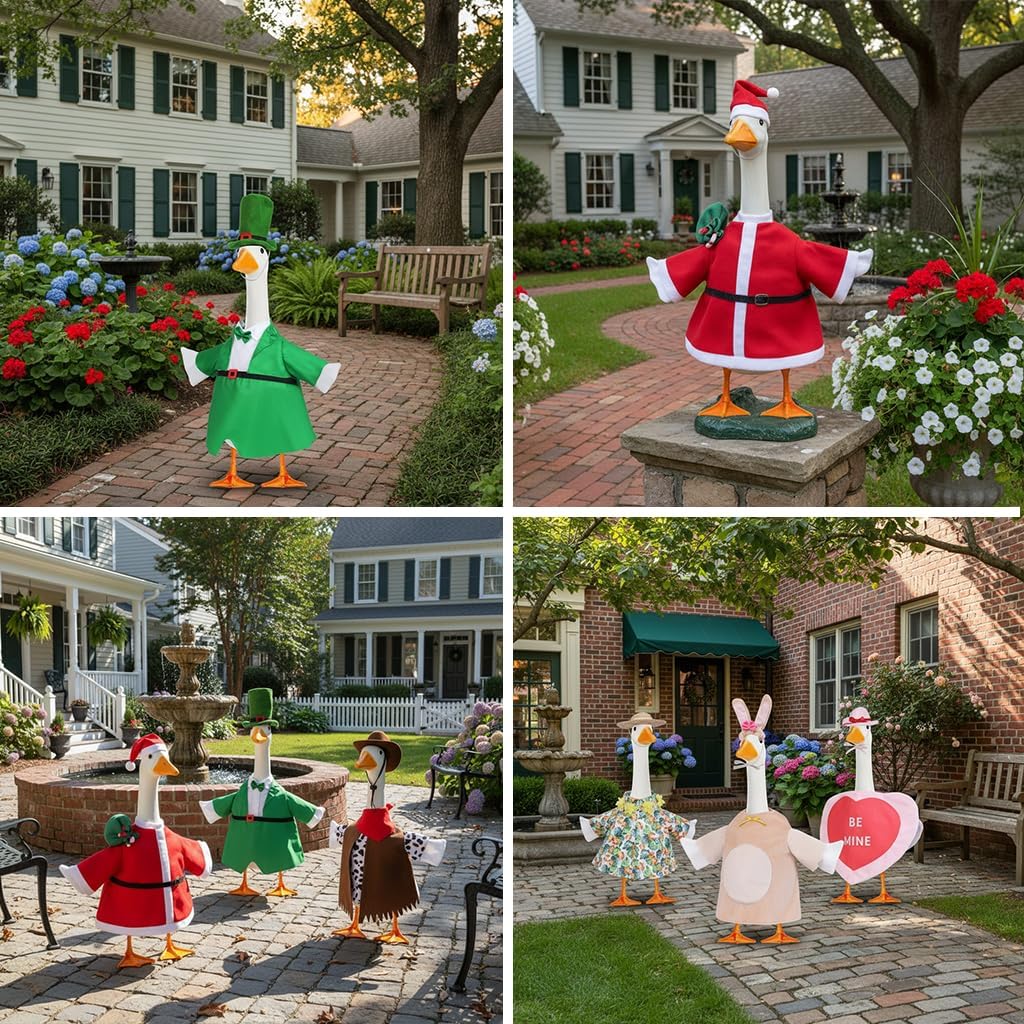 8 Set Porch Goose Outfit with Seasons Holiday Style, Goose Clothes with Multi-Themed Designs, Porch Decor for 23'' Geese Cement Garden Statue, Patio, Porch, Outdoor Decoration