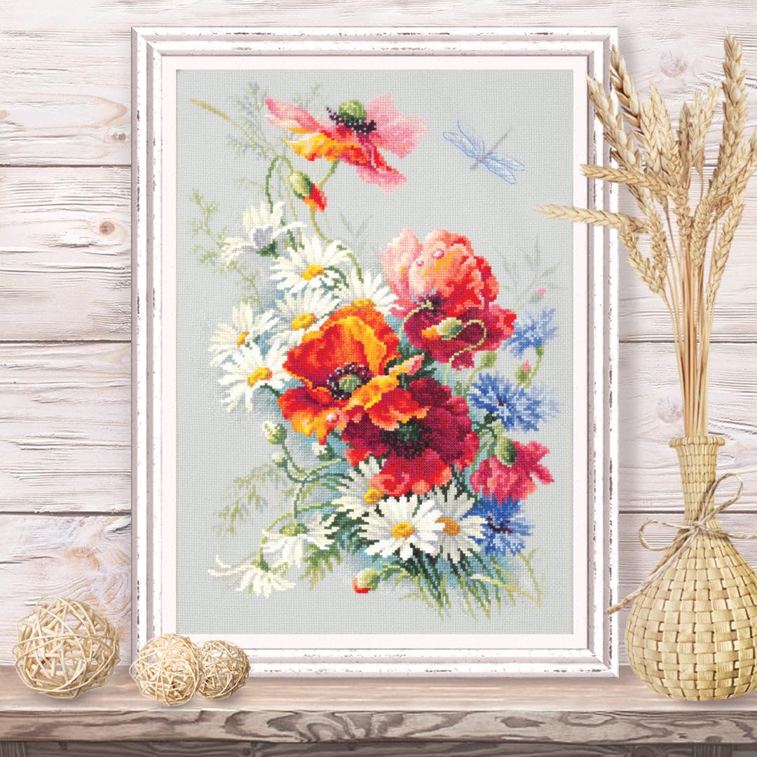 Wizardi Poppies And Daisies Counted Cross-Stitch Kit 100-061 Magic Needle