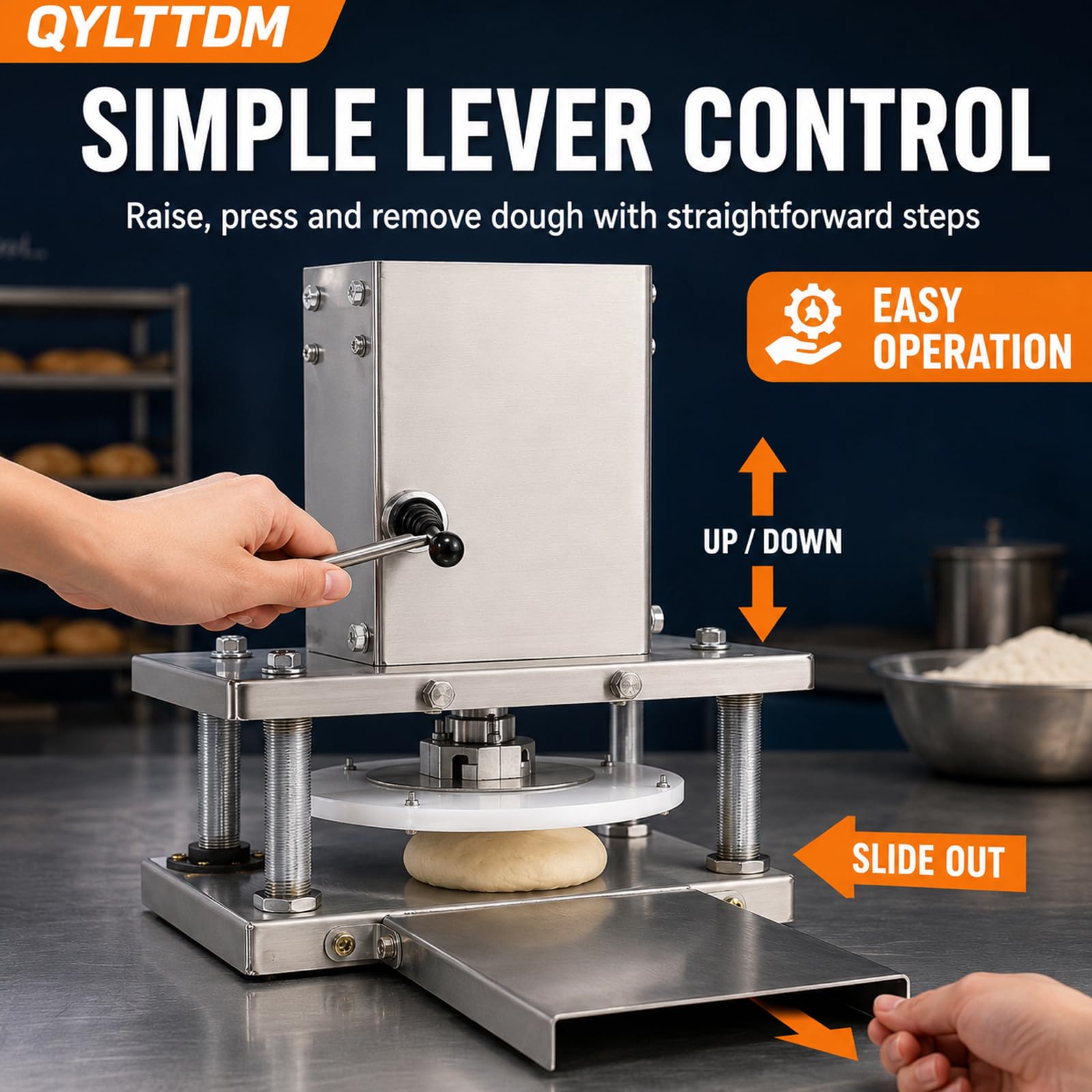 TYH Elektrische Pizzateigpresse, Manuelle Pizzateigpresse Aus Edelstahl, 400 Teigstücke Pro Stunde, Gewerbliche Walzenausrollmaschine Für Pizzaböden Und Hackbraten 25cm