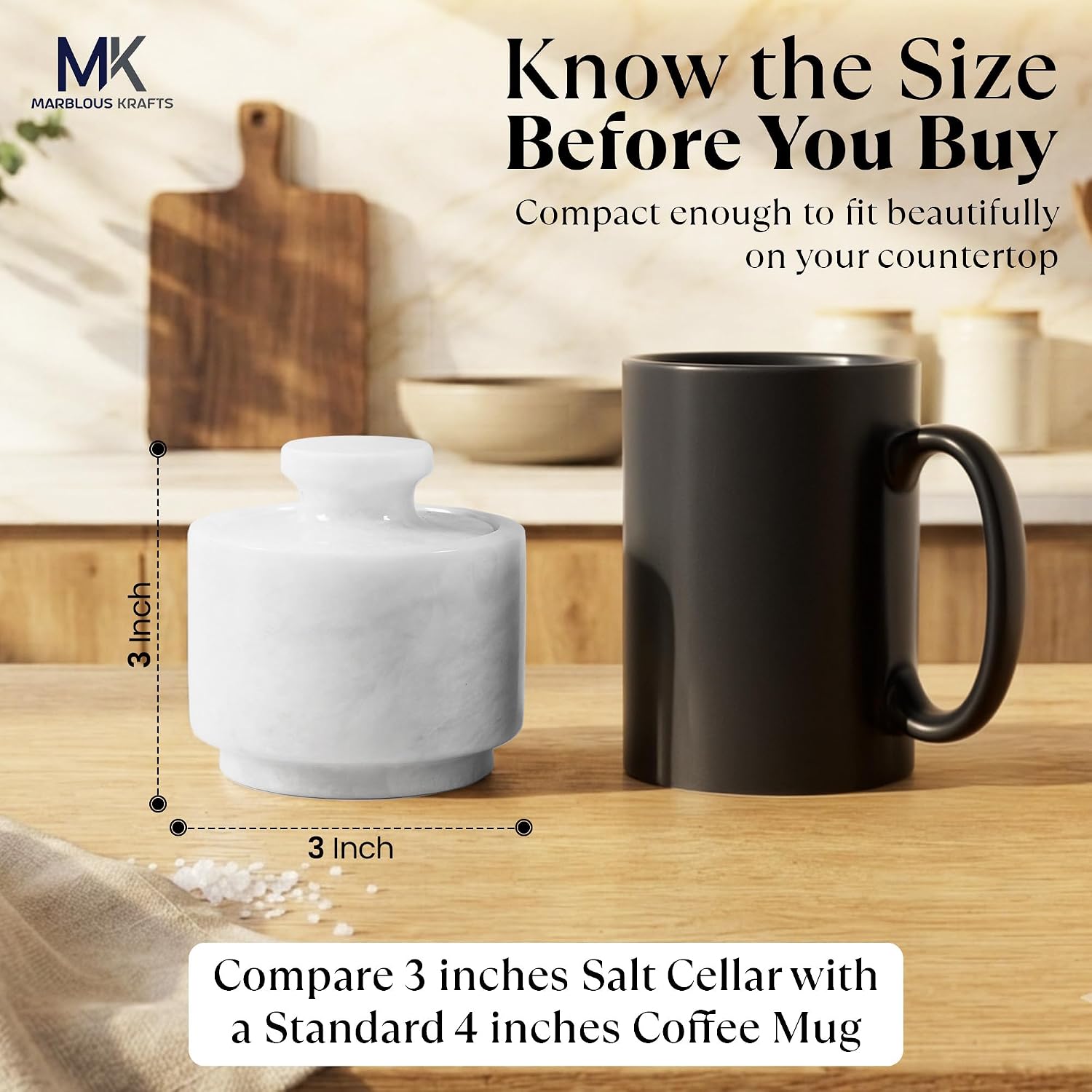 MARBLOUS KRAFTS Marble Salt Cellar Set of 2 Lids White & Marinara 3 inch image 3