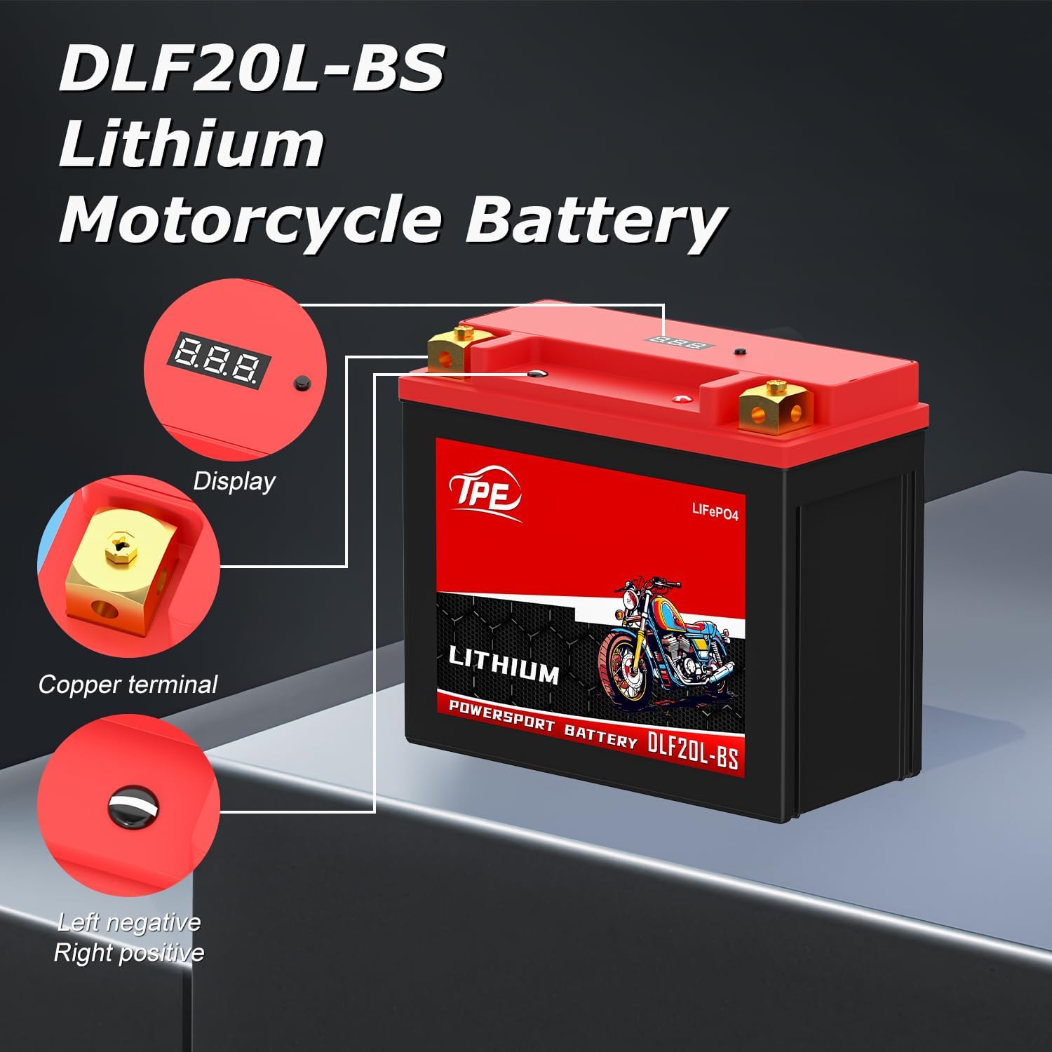 TPE Lithium DLF20L-BS,12.8V 10AH 850CCA Motorcycle Battery Powersport Battery for ATV, Jet Ski, Scooter, PWC & More