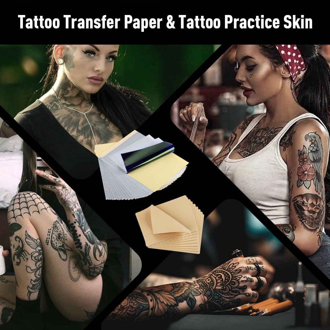 STIGMA Set de Papel de Transferencia para Tatuaje, 20 Hojas con 10 Pieles de Práctica Falsas, Suministros para Tatuadores TA523T211KIT