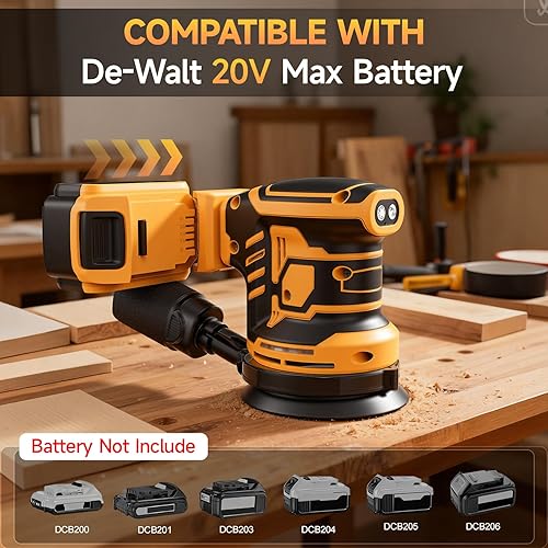 Miniatura 2 de Lijadora inalámbrica para batería De-Walt de 20V, lijadora de órbita aleatoria con motor sin escobillas de 5 pulgadas con 6 velocidades variables de