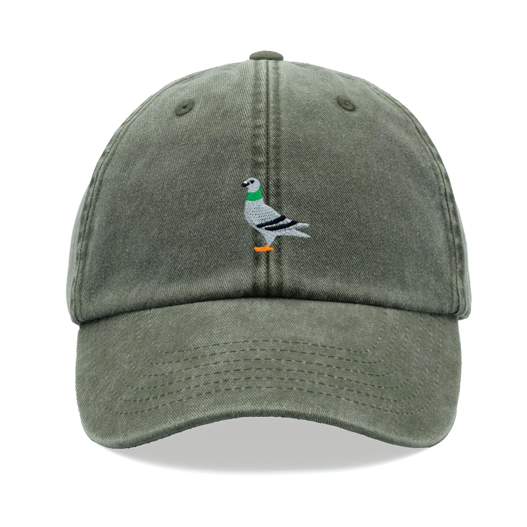 Pigeon Baseball Cap Vintage Washed Unisex Dad Hat Adjustable Olive