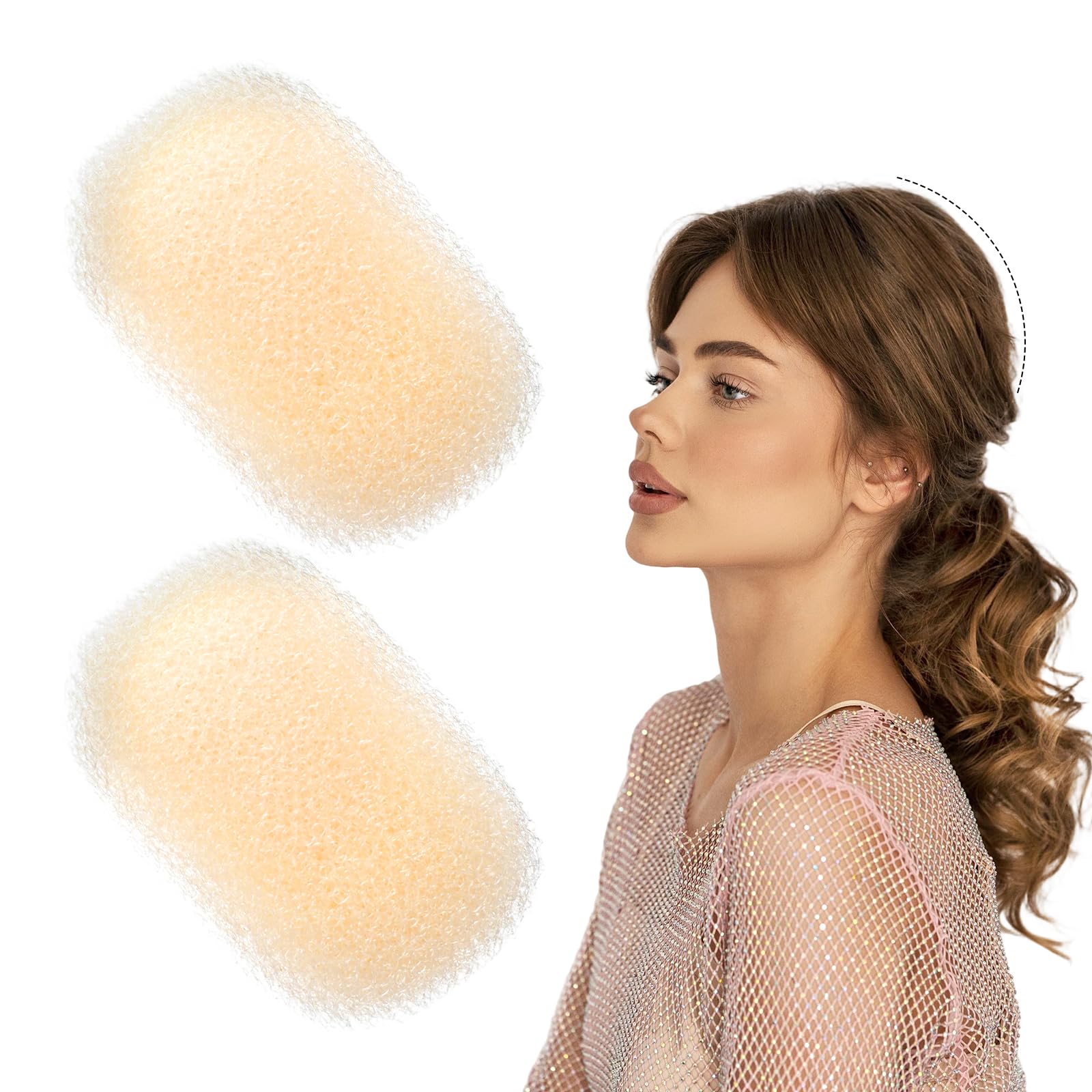 2Pcs Beige Hair Bump It, Ymapinc Hair Sponge for Updo & Padding for Updos, Bun Sponge Volume Clips, Volumizer Clip, Updo Accessories with Volume Inserts for Women/Girls