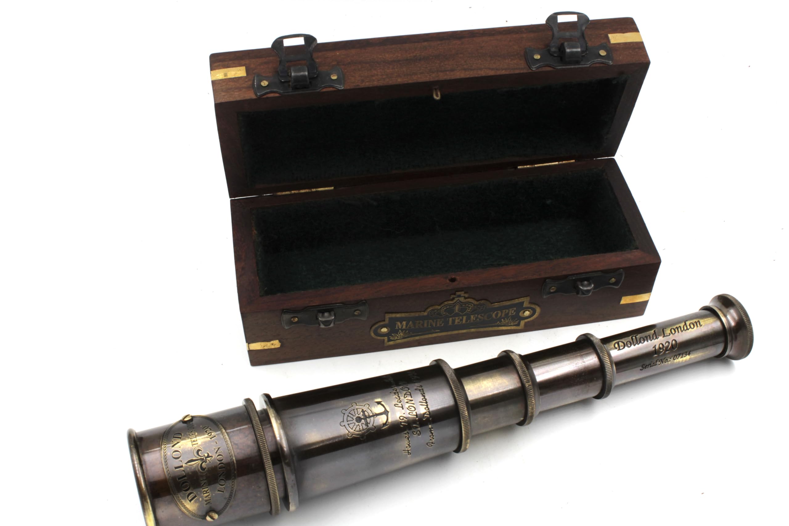 1920 Ship Captain's Working Telescope with Wooden Box | Brass Made Spyglass | Glass Optics & Hi-Magnification | Pirate's Instrument | Brass Maritime Vintage Telescope,