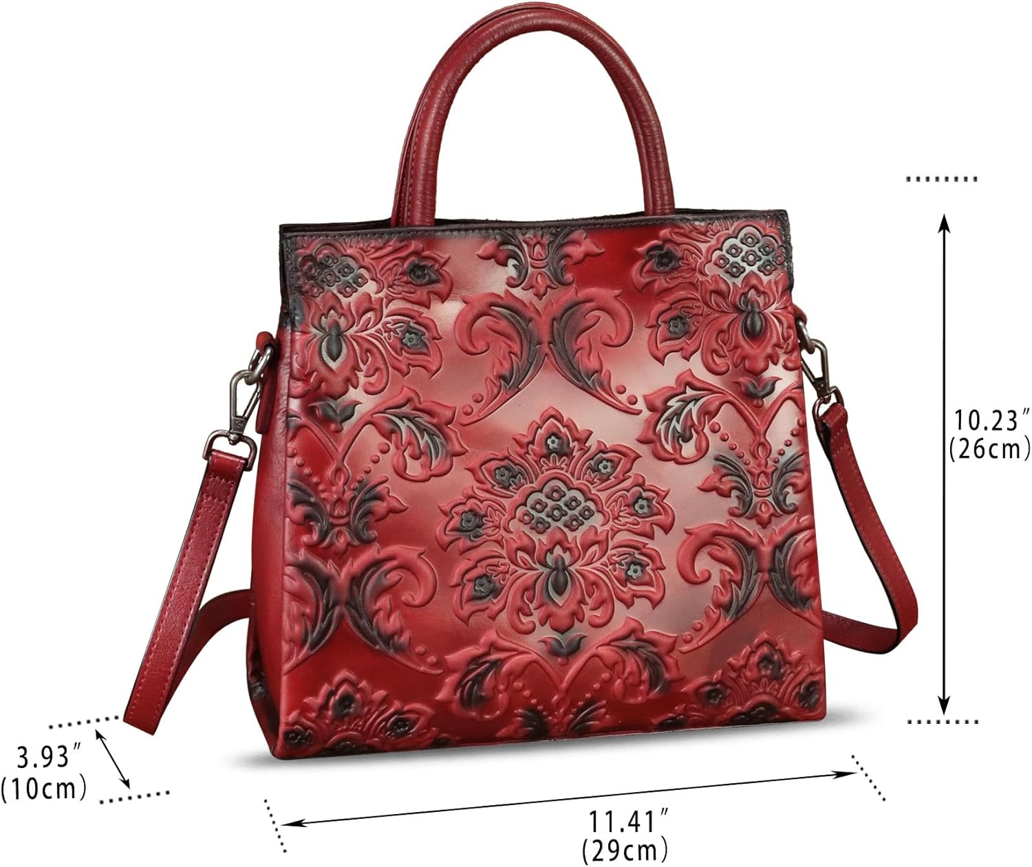 Genuine Leather Satchel for Women Top Handle Handbag Handmade Embossed Vintage Satchel Crossbody Handbags Purse Bag