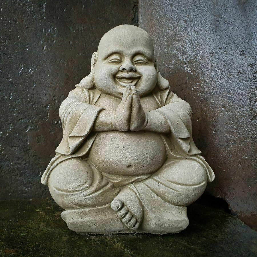 Content Buddha Stone Statue |Reconstituted Oriental Monk Outdoor Garden Ornament