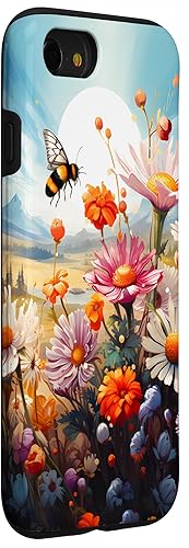 Vista 45 de Funda para iPhone 13 Pro Lively Bee en Sunny Meadow of Wildflowers