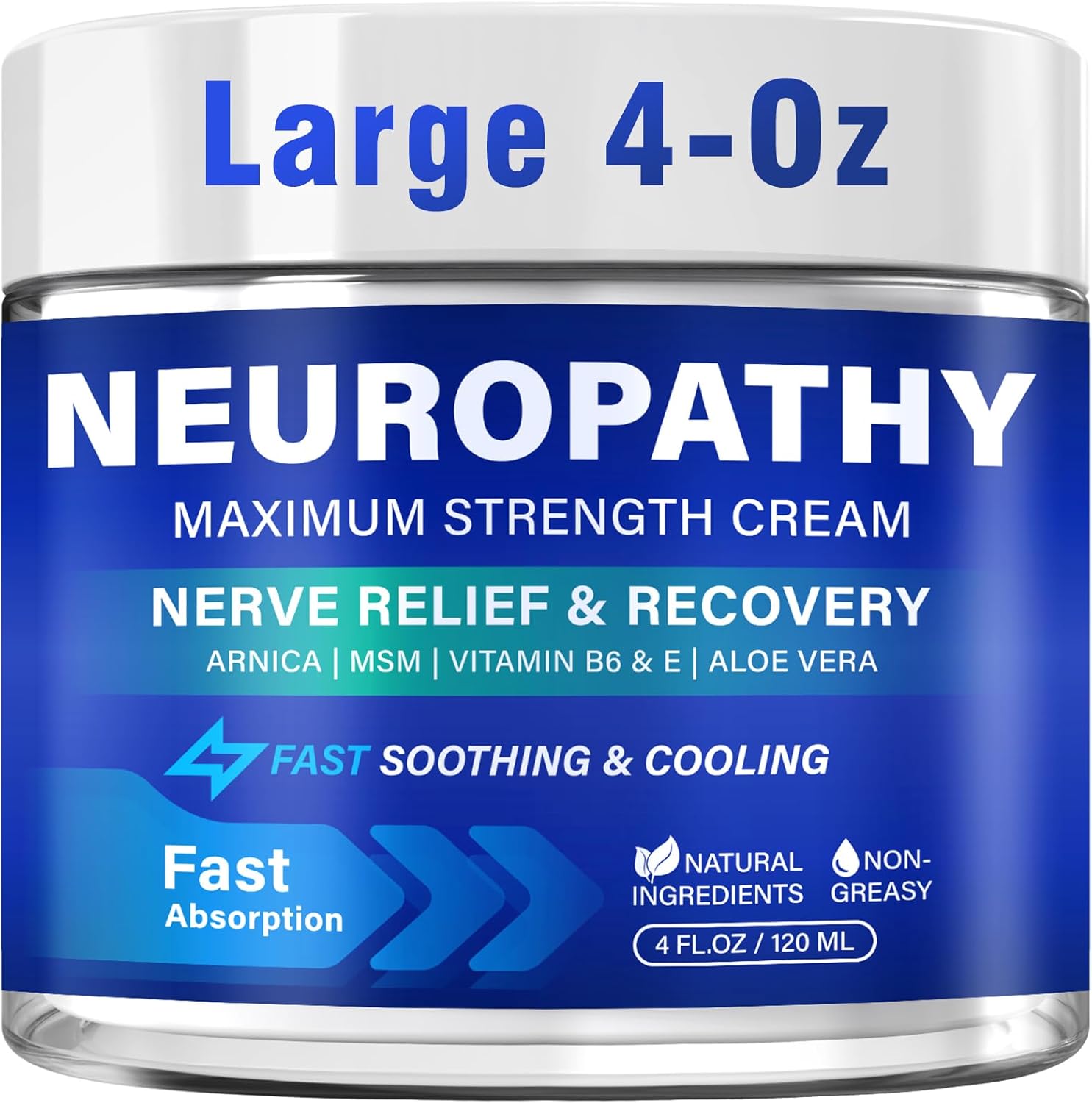 Neuropathy Nerve Relief Cream, Large 4 Oz, Nerve Savior for Neuropathy-Maximum Strength for Feet, Hands, Legs ＆ Toes, Neuropathy Cream with Arnica, Vitamin B6, Aloe Vera ＆ MSM, 120 ml