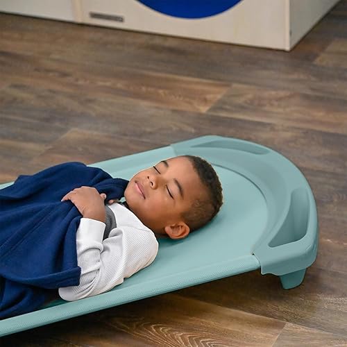 Vista 25 de Children's Factory SpaceLine - Juego de 4 catres para siesta para niños, guardería y preescolar, tamaño pequeño, color azul Wedgewood