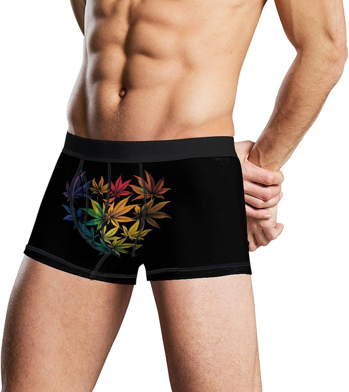 Rainbow Weed Heart Novelty Men's Trunks Soft Breathable Underwear Patterned Stretch Briefs