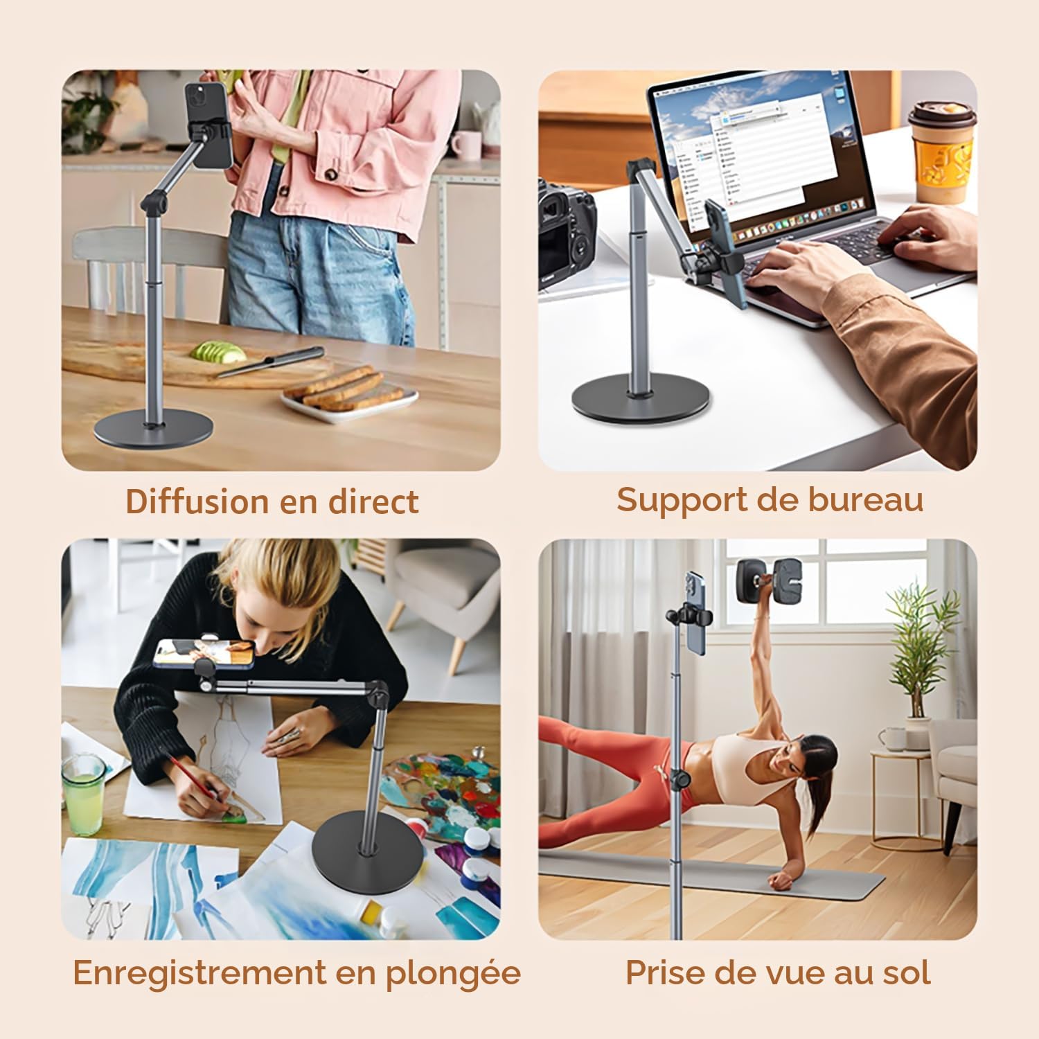 Support Téléphone Bras Articulé 30 CM Réglable Pliable pour iPhone, Diffusion en Direct, Enregistrement Vidéo