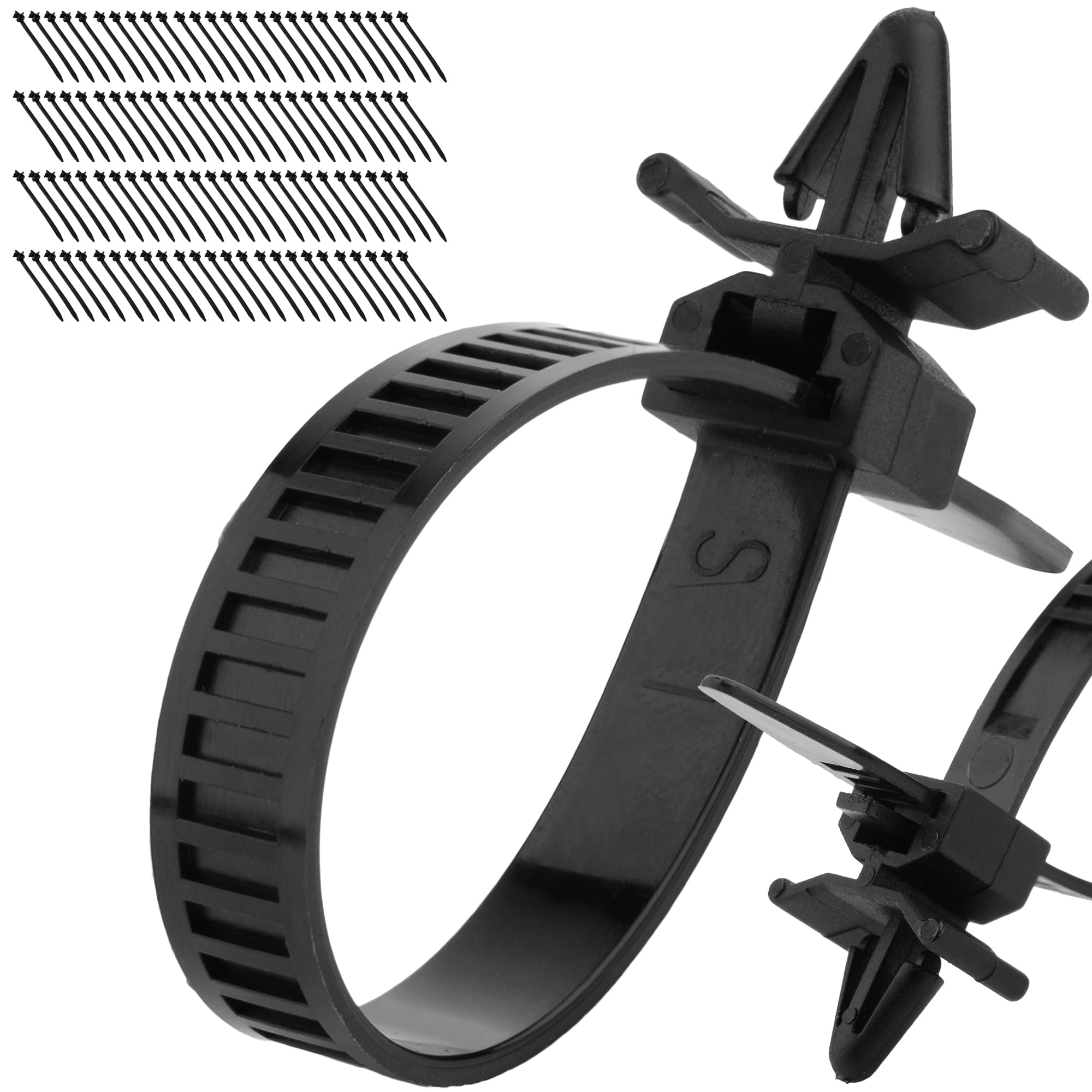 Boltza Black Push Mount Releasable Cable Ties, 150Mm X 8Mm Nylon Zip Ties, Reusable Zip Ties With Panel Clip, Cable Tie Mount For Secure Wire Management (100)
