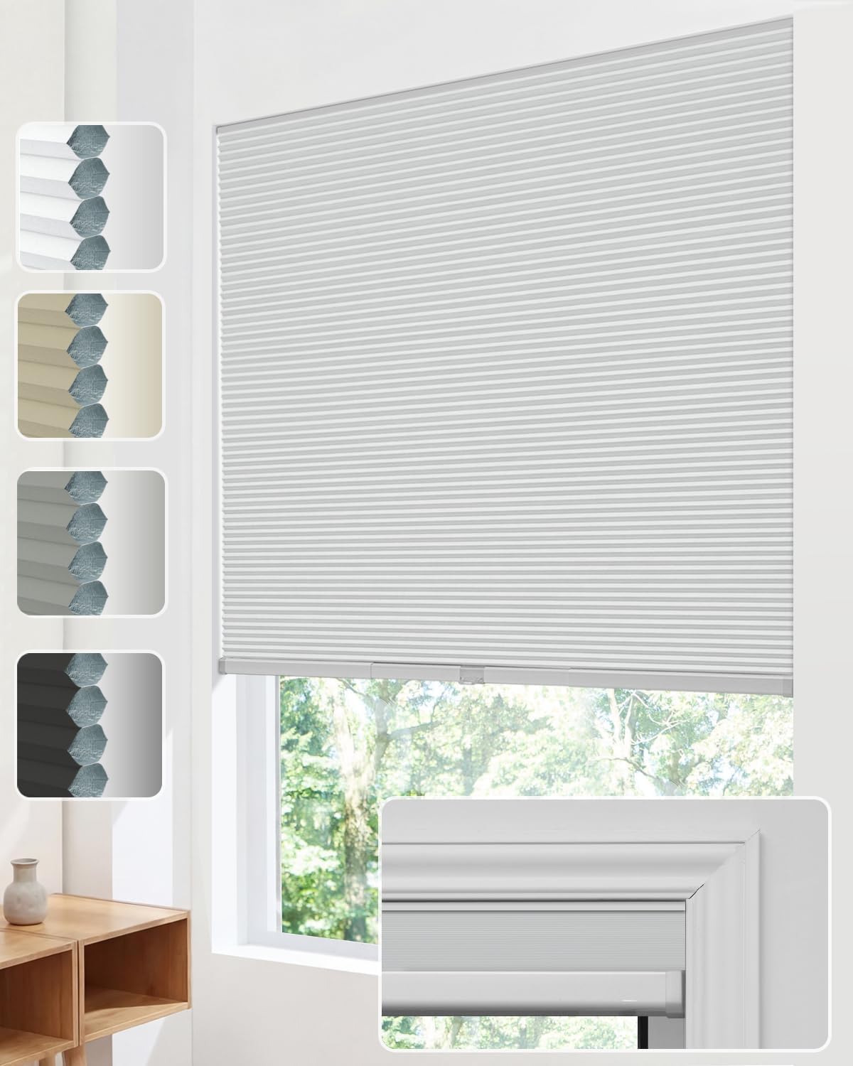 Cordless Blackout Cellular Shades, No Drill Honeycomb Blinds for Windows, Thermal Insulated Room Darkening Window Shades for Bedroom, Living Room, Easy Installation (23 * 64)