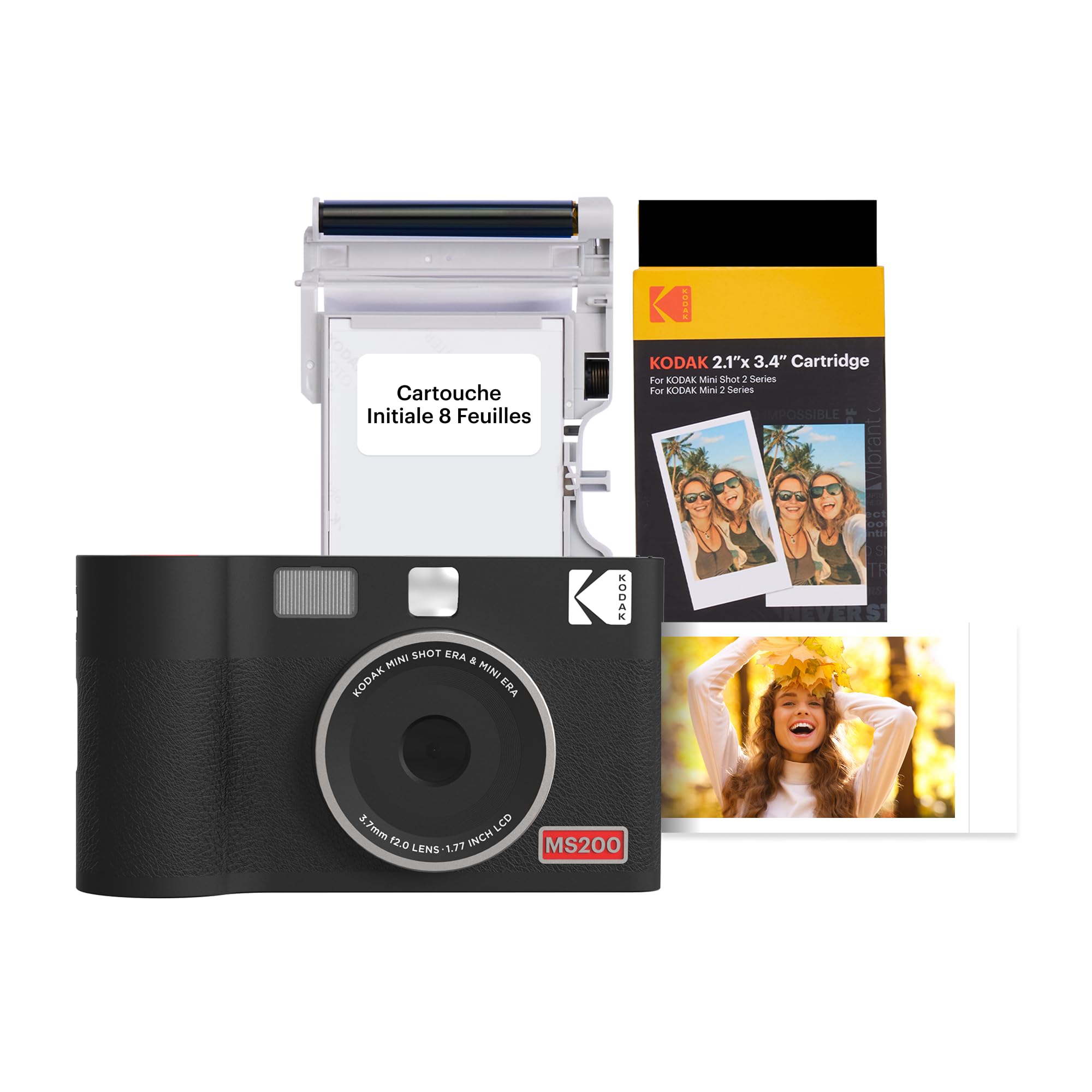 KODAK Mini Shot 2 Era 4PASS 2-in-1 Appareil Photo Instantané et Imprimante Photo Portable (5,3x8,6cm) (Appareil Photo + Paquet avec 38 Feuilles, Noir)