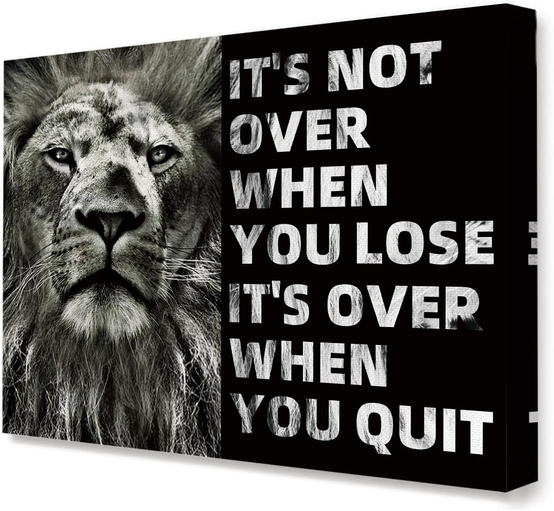 Lion Inspirational Office Wall Art – Motivational Lion Artwork Canvas Framed Painting for Home Office Wall Decor