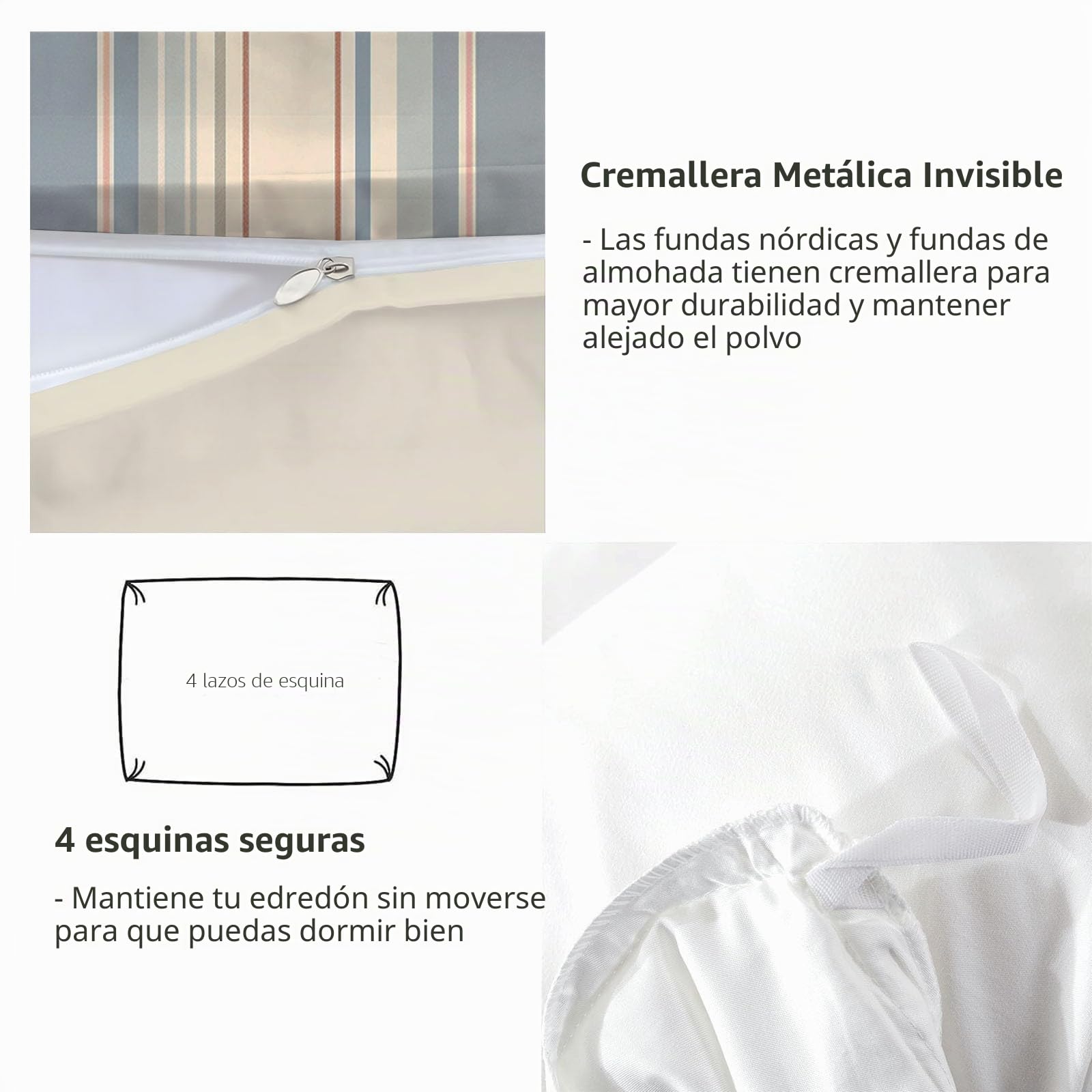 Funda Nordica para Cama 105 Rayas Azules Juego de Ropa de Cama Fundas Nórdicas 180x220 cm Poliéster Algodón, 3 Piezas Juego de Cama Cremallera Funda de Almohada