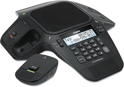 Vista 7 de VTech VCS712 ErisStation DECT 6.0 Teléfono de conferencia inalámbrico con dos micrófonos inalámbricos con tecnología inalámbrica Orbitlink, altavoz