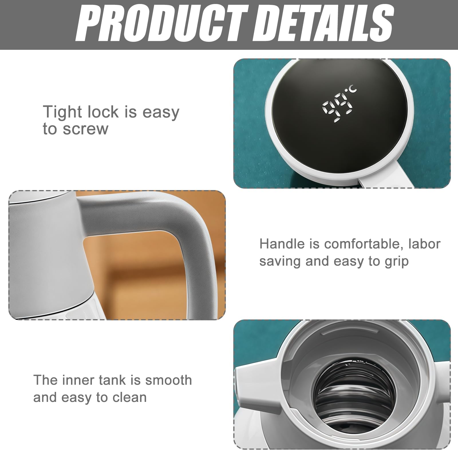 Thermos 24 ore isolamento termico: 2 l, acciaio inox, isolamento sottovuoto, indicatore intelligente temperatura, bevande calde fredde (bianco)