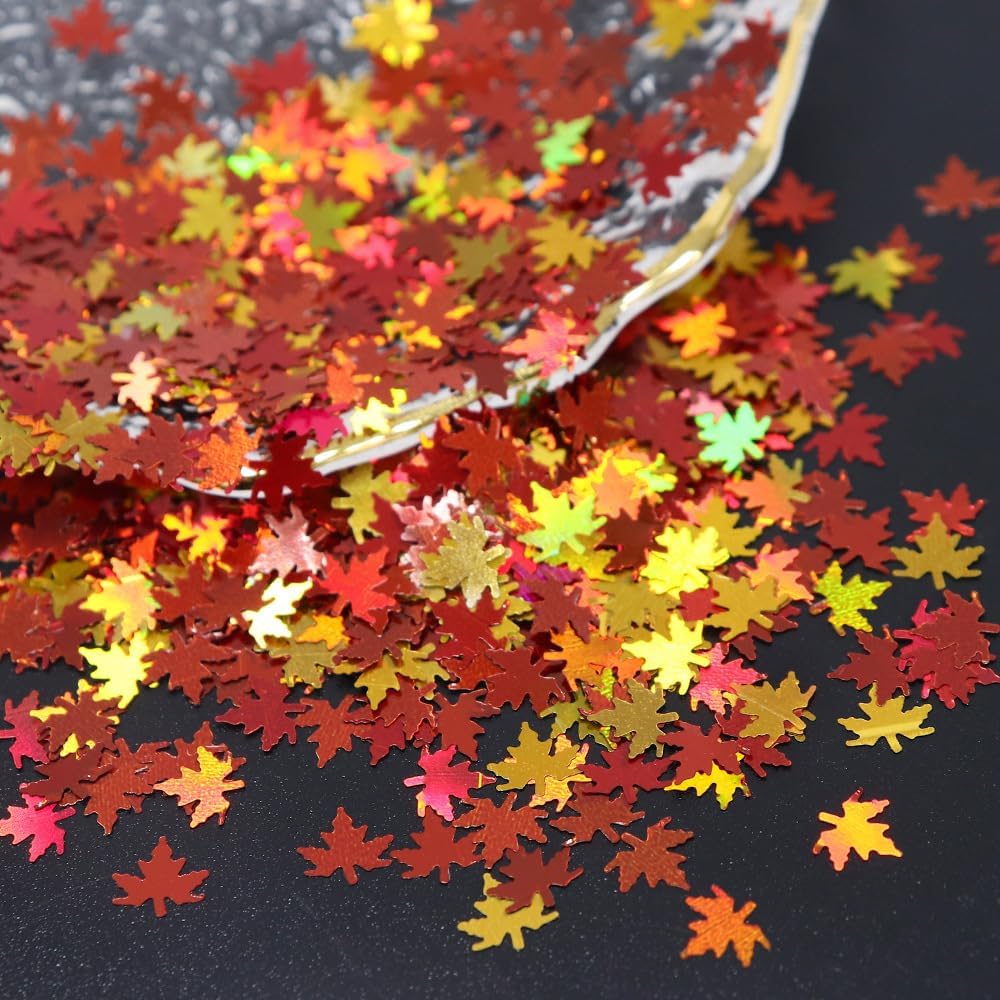 Maple Leaf Nail Glitter Fall Nail Art Sequins 3D Holographic Metallic Flake Sequins for Women Girls Nails Decoration DIY Manicure Kit Sparkly Nails Accessories