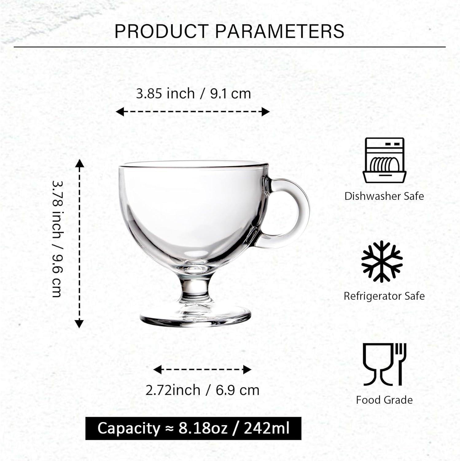 Glass Coffee Mugs with Handle - 8 OZ Footed Glass Coffee Cups - Footed Transparent Tea Cup for Latte, Cappuccino, Dessert, Beverages - Image 2