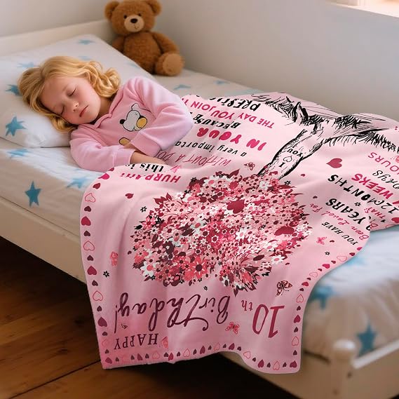 10 Year Old Girl Birthday Gifts, 10th Birthday Gifts for Girls Throw Blanket 60x50, Double Digits Bday Gift for 10 Yr Old Girl, Bday Gift for Teen Girls Age 10, Ten Year Old Teenage Presents