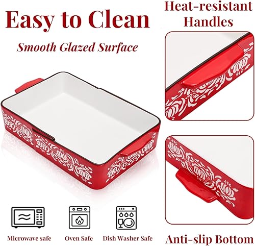 Miniatura 3 de Juego de 3 platos de cerámica para hornear, cacerolas profundas antiadherentes para horno, microondas y lavavajillas, utensilios rectangulares de