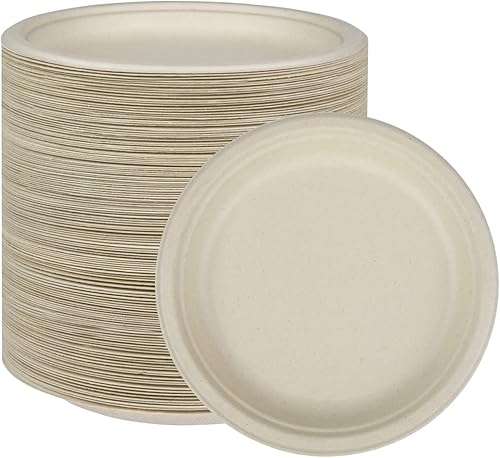 Miniatura 6 de NYHI Platos de alta resistencia desechables de 10 pulgadas para adultos y niños, platos de papel de caña de azúcar, color marrón, ecológicos,